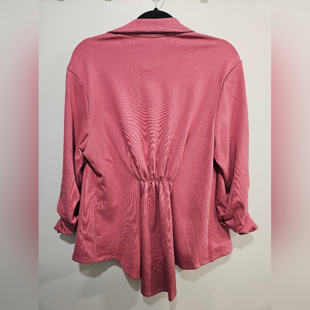 Hybrid Company Pink Draped Open Front Blazer Lightweight Ruched Sleeve Jacket - Picture 3 of 3